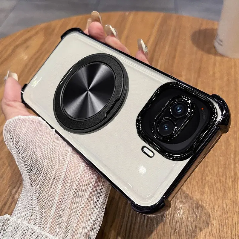 Magnetic Rotating Stand Case with Built-in Lens Protection - Simple TPU Soft Cover