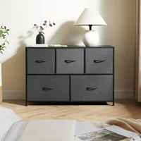 5 Drawer Fabric Storage Dresser Grey Bedroom High-capacity Organizer Sturdy Durable Steel Frame Non-woven Fabric Drawers Easy 1