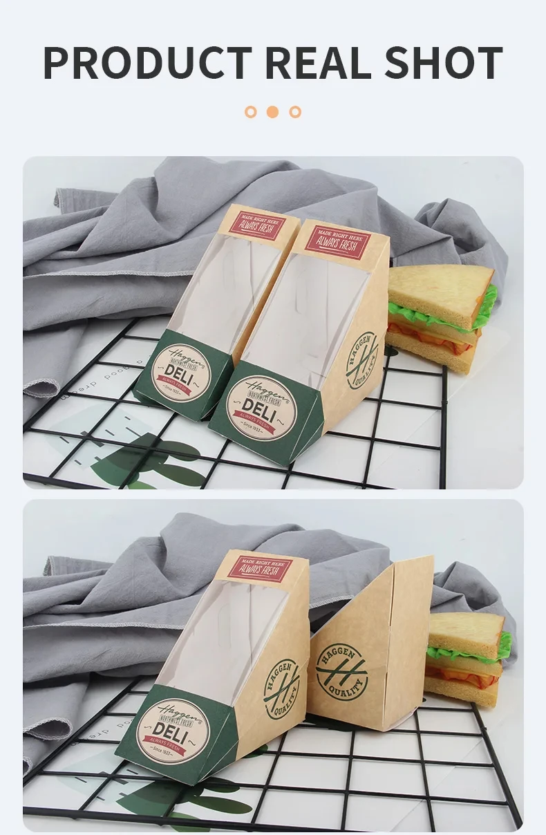 50PCS Kraft Paper Wedge Sandwich Boxes with Clear Window, Eco-Friendly Triangular Takea... - SKU PWSB0854 - UGI Packaging