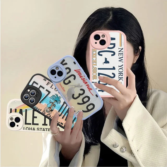 Capa de Celular Retro Engraçada com Número de Placa de Licença para iPhone Capa de Celular Retro Engraçada com Número de Placa de Licença para iPhone