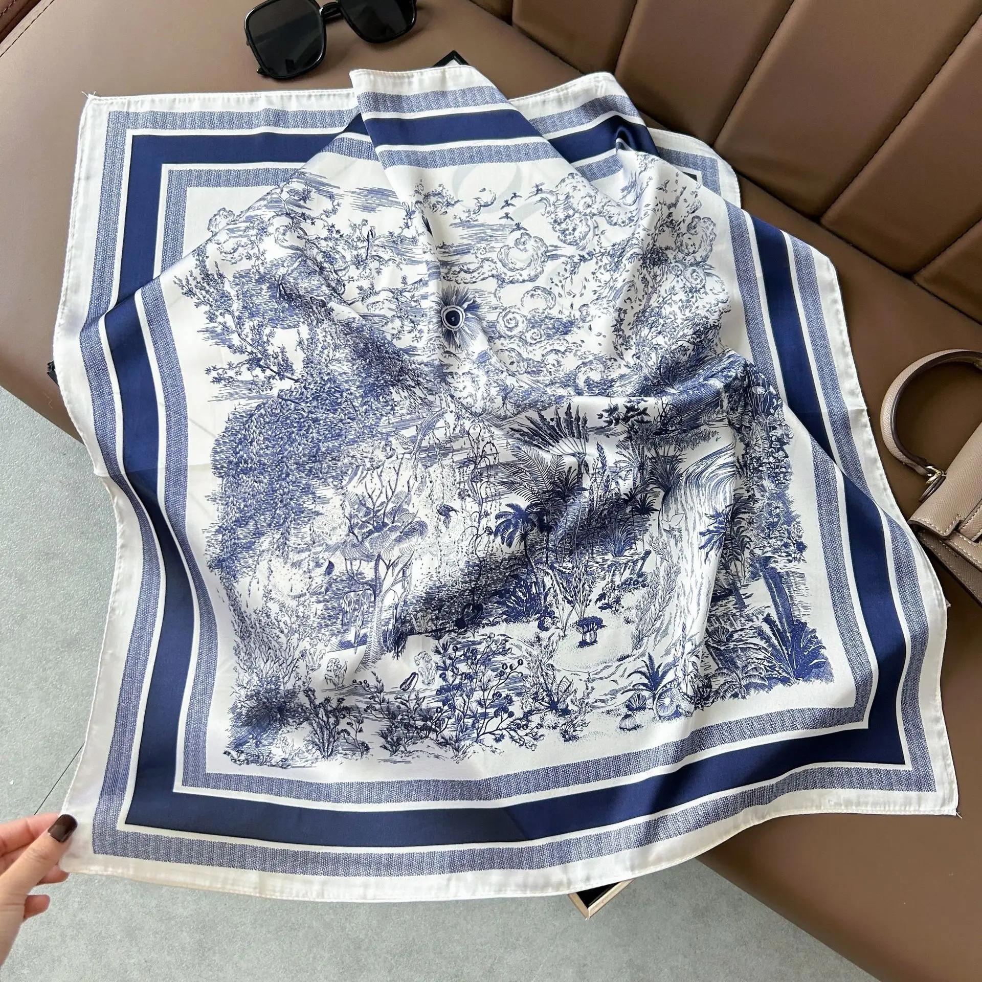 70*70cm Neue Literarische Modische Bandana Simulation Seide Temperament Platz Schals Frauen Frühling/Sommer Weiche Satin Schal – Detail 10