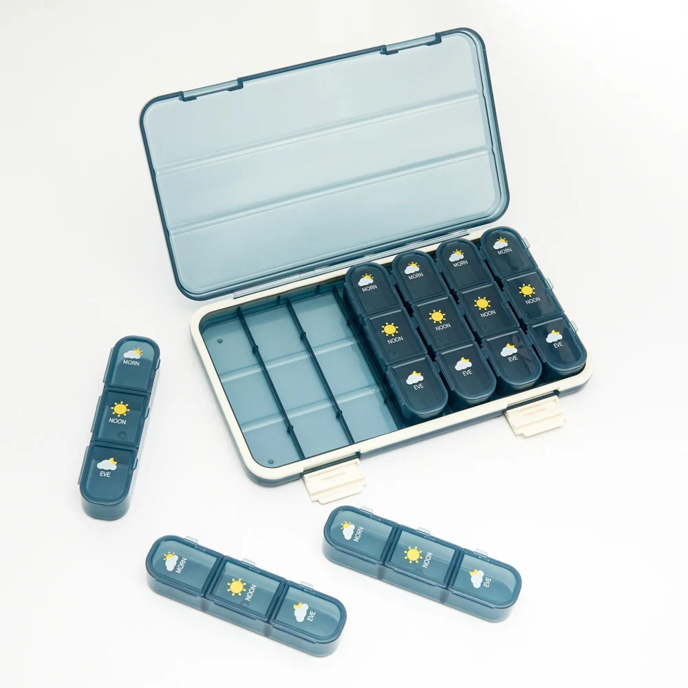 Weekly Pill Organizer 21/28 Grid Pills Case Container 7-Days Compartments for Tablet Vitamin Medicine Storage Moisture Resistant