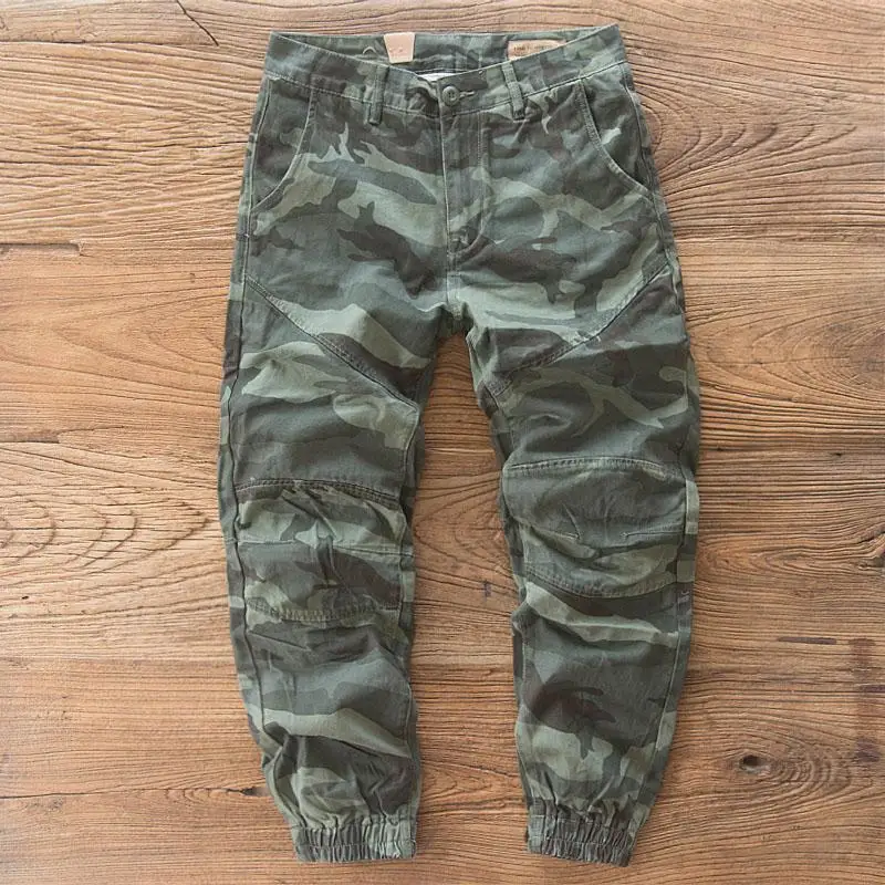 

Outdoor 2022 Jungle Climbing Camouflage Track Pants Retro Khaki Overalls Autumn Cropped Military 3D Leg Baggy Cotton Trousers