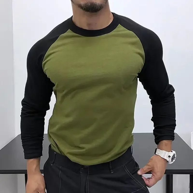 thumbnail image 1 of Camisetas de gimnasio ajustadas empalmadas para hombre, ropa para correr, camisetas ajustadas de cuello redondo para hombre, camisetas casuales Y2k de algodón regular de una pieza, 1 of 4