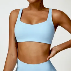 Women's Padded Athletic Sports Bra - Stretchy Sling Top - S (Sky Blue)