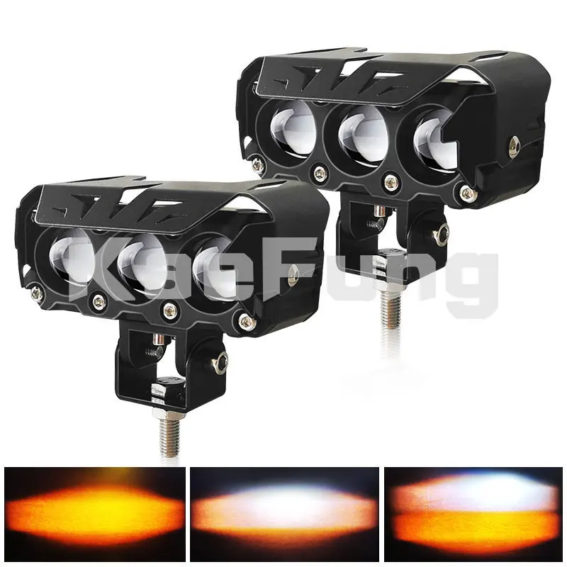 

Motorcycle LED External Spotlights Headlights Dual Color 3 Eye Additional Lights Ultra Bright Modified Strobe Waterproof 12-80V