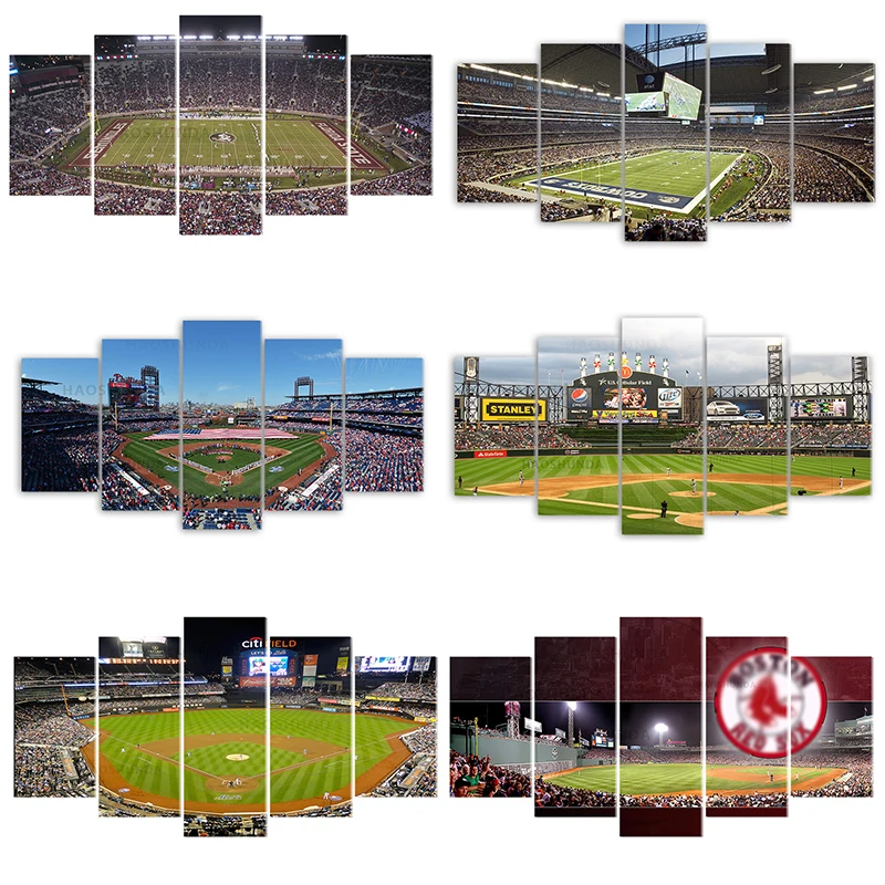 Stadium Canvas Wall Art 5 Piece Sports Posters Print Wall Art Ballpark Pictures Artwork for Home