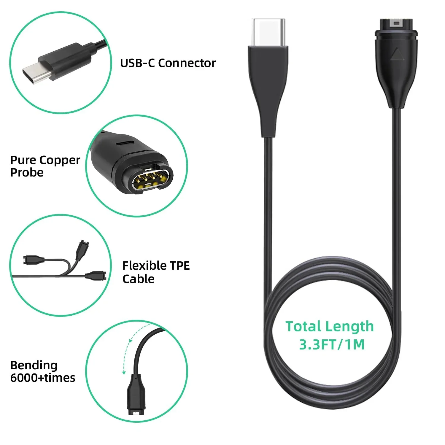 Cavo Di Ricarica USB In Silicone Per Garmin Approach S12, S60, Forerunner 935, Instinct E Altri - Resistente E Sicuro - 2