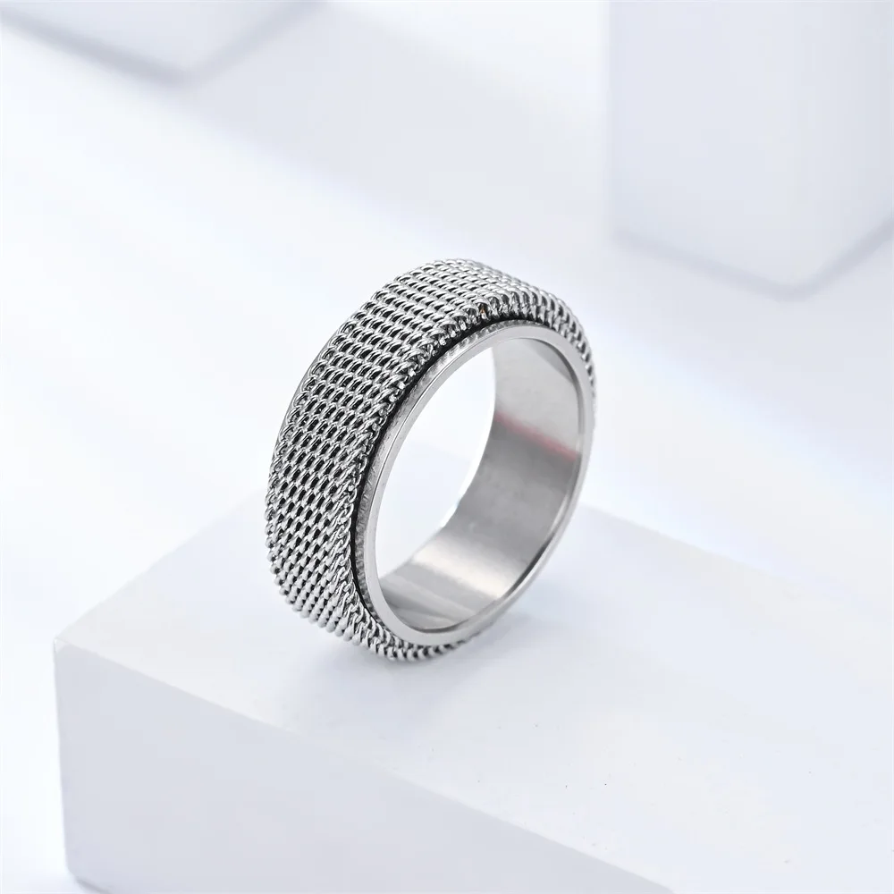 Anti-Stress Rotating Mesh Chain Finger Ring Anxiety Relief Spinning Metal Fidget Ring Jewelry