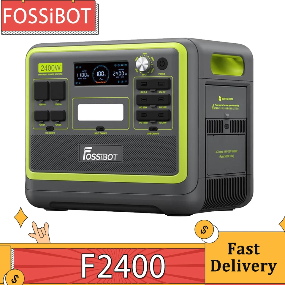 FOSSiBOT-Centrale électrique portable F2400, générateur solaire, 16 ports  de sortie, batterie veFePO4, 640000 W, 2400W Patricia, 2048Wh, 4600 mAh -  AliExpress