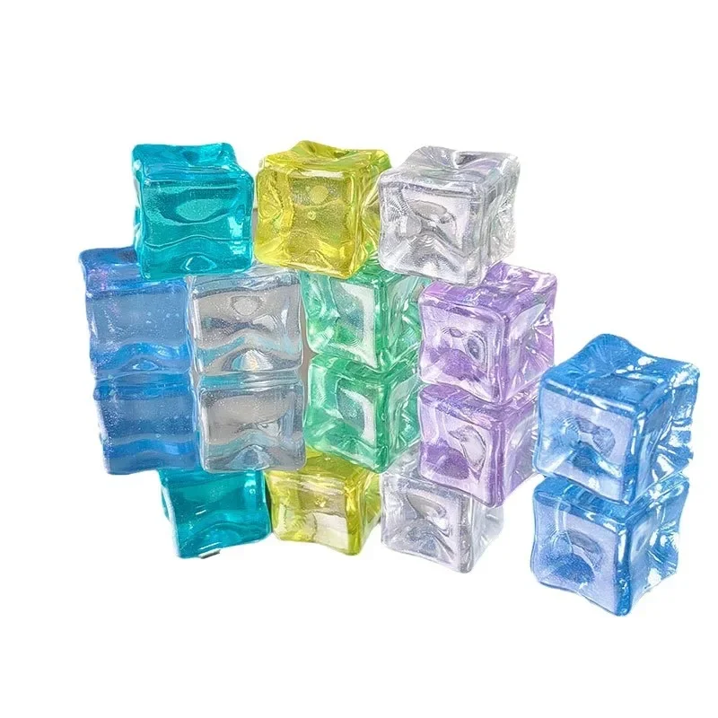 Luminous Stone 18mm Square Simulated Ice Cubes Glow in Dark Garden Decoration Gravel for Yard and Christmas Decor 45pcs