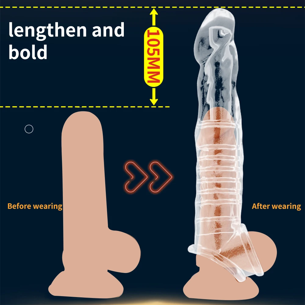 Penis Sleeve Reusable Condom Penis Extension Delay Ejaculation Cock Cover Extender Vibrator Sex Toys For Men Adults