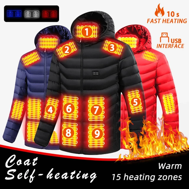 Chaqueta calefactora USB para hombre y mujer, chaleco calefactable de 9  áreas, abrigo para caza, senderismo, Camping, Otoño e Invierno - AliExpress