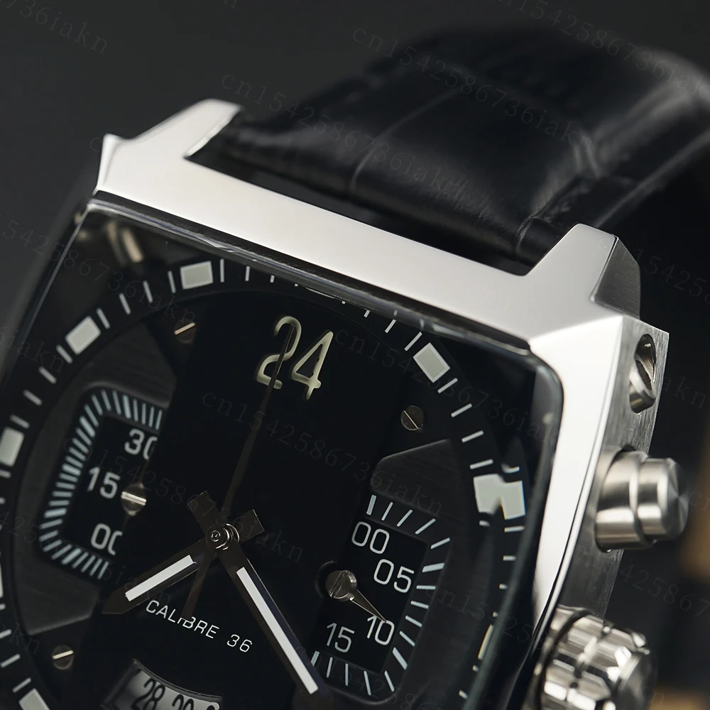 2022Fashion New Men's Color Bar Square Dial Sapphire Mirror Stainless Steel Leather Strap Sports Leisure Waterproof Quartz Watch