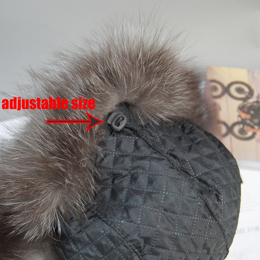 Men Outdoor Windproof Winter Natural Real Fox Fur Bombers Hats Raccoon Fur Cap Man Luxury Real Sheepskin Leather Hat