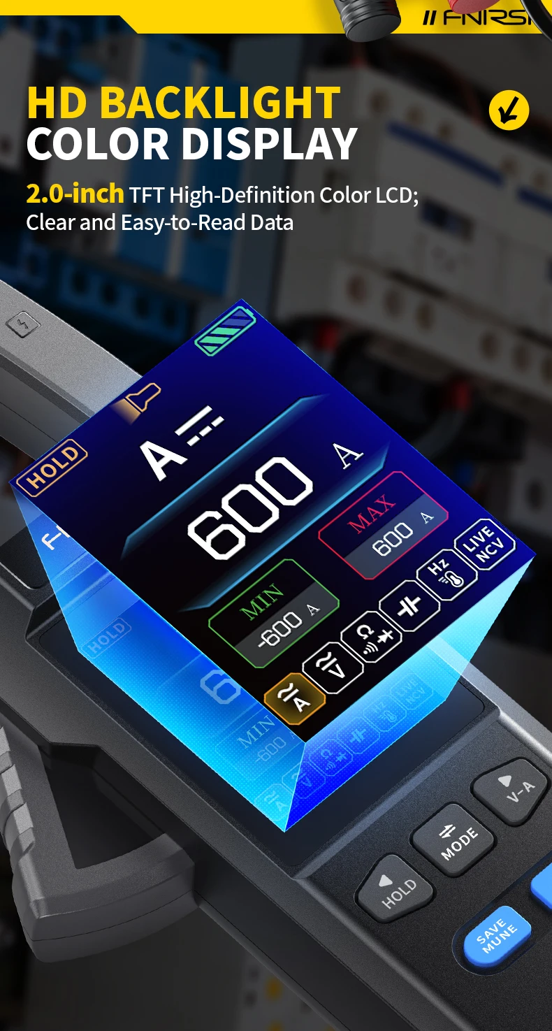DMC-100 Цифровой токовый мультиметр с клещами,600A AC/DC, 10000 отсчётов, NCV
