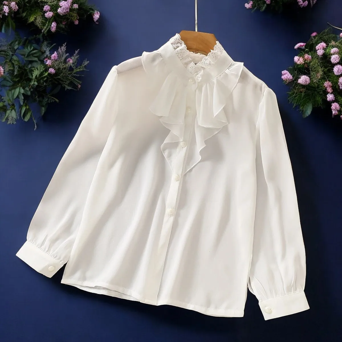 Teenagers Girls Chiffon Longsleeve Shirts Spring 6 8 9 10 12 13 14 Y