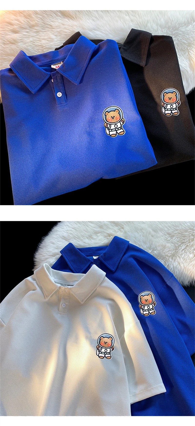 Summer Men Bear Embroidered Polo shirt Casual Short-sleeved