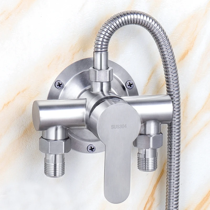 304 Stainless Steel Shower Faucet Mixer Valve Double Type Bathroom Shower Hot Cold Water Tap G1/2’ Bathtub Faucet 3