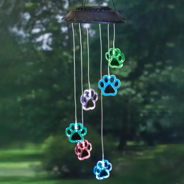Pet Pawprint Solar LED Wind Chimes Lights Dogs Cat Six Outdoor Waterproof Color Changing Balcony Yard Patio Decor for Pet Lover 1