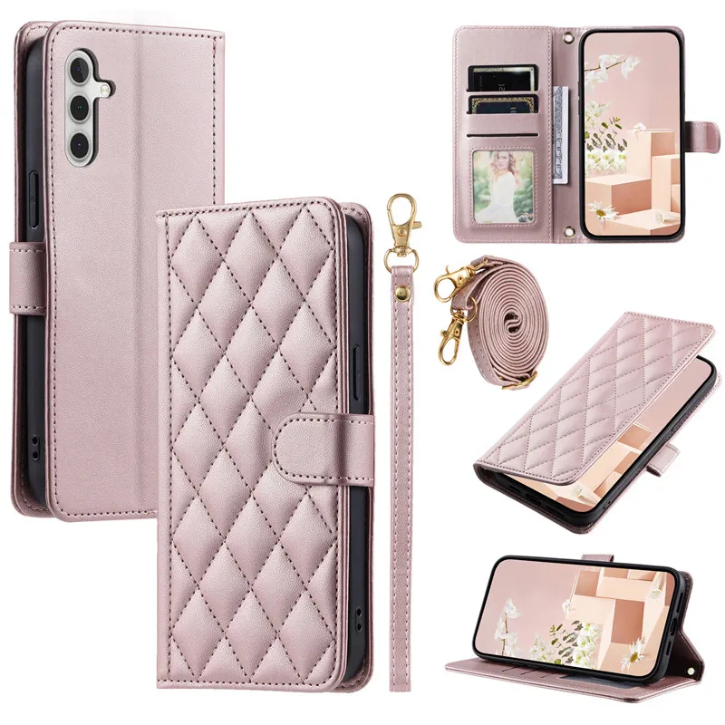Premium Flip Leather Phone Case with Lanyard and Wallet Card Holder