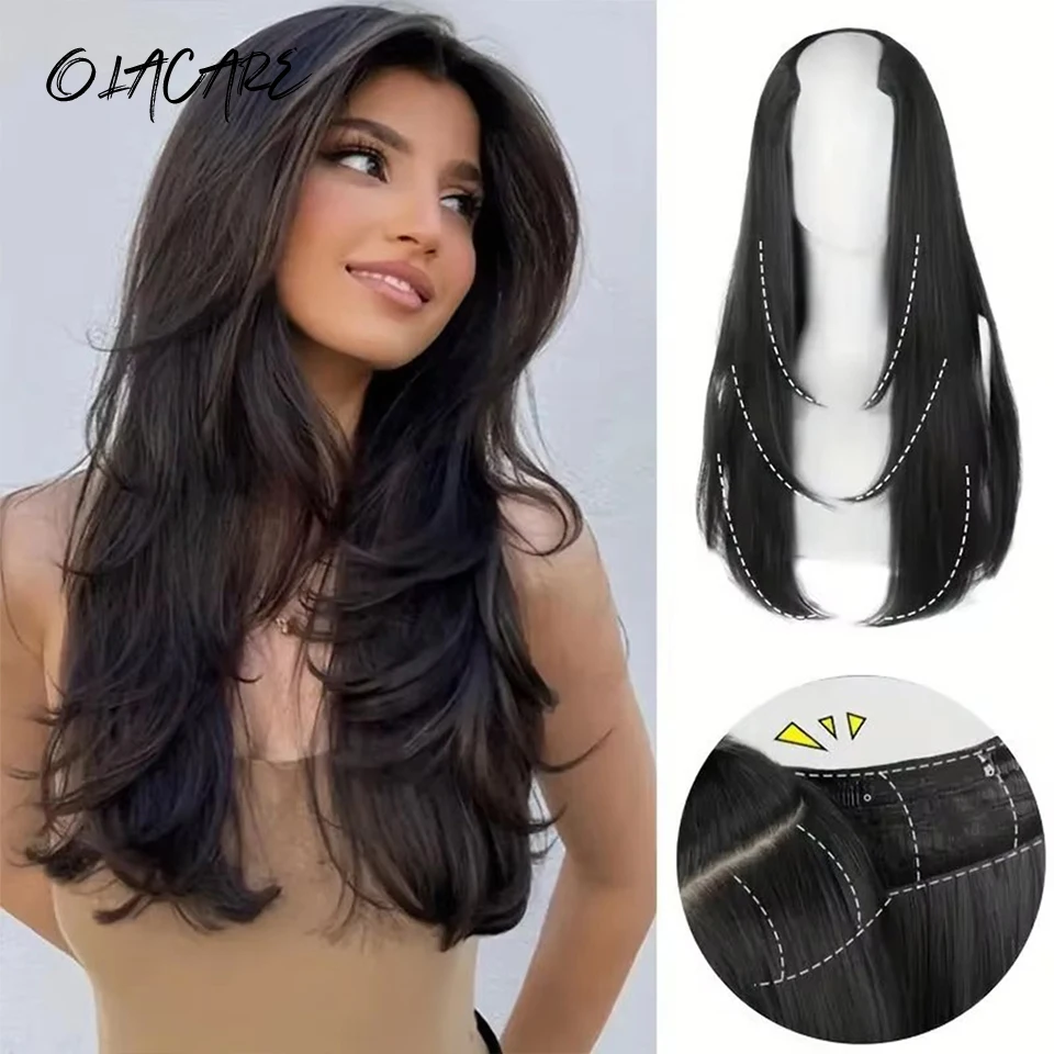 Synthetic Black Clip In Hair Extensions for Women