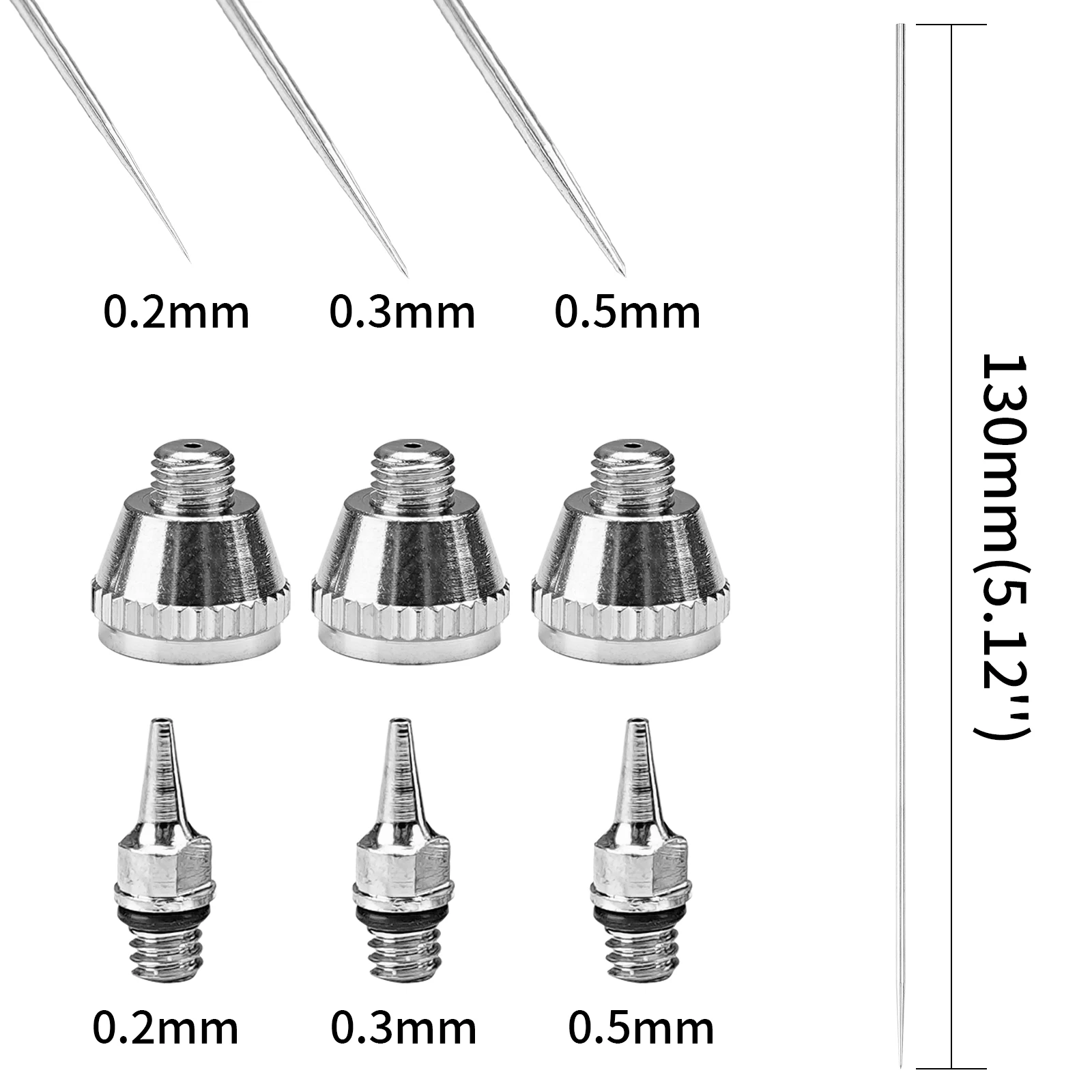 3pcs set 0.2/0.3/0.5mm Airbrush Nozzle Needle Airbrushes Spray Gun Spraying Paint Sprayer Replacement parts Tool Accessories 2