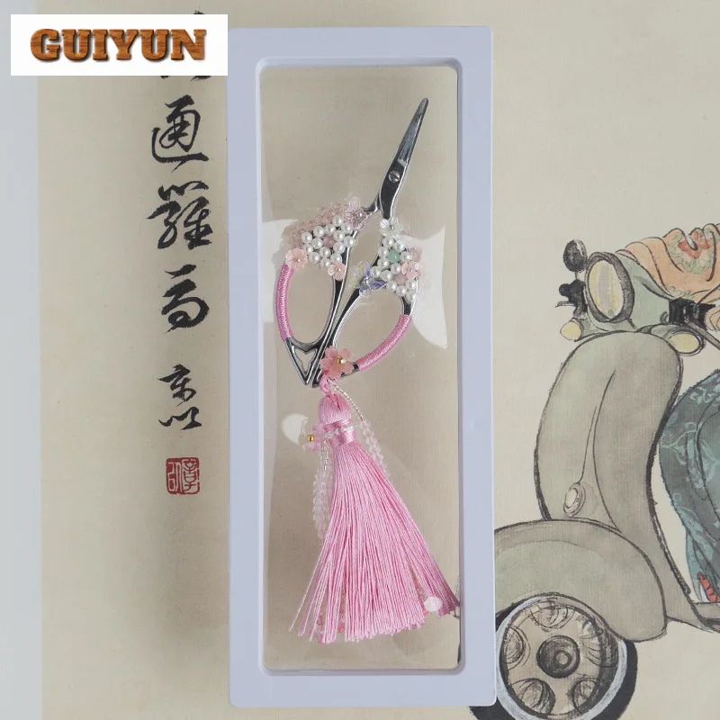 Creative Handmade Woven Tassel Tea Scissors Light Luxury Tea Packing Bags Cutters Small Shear Chinese Set Accessories Gifts