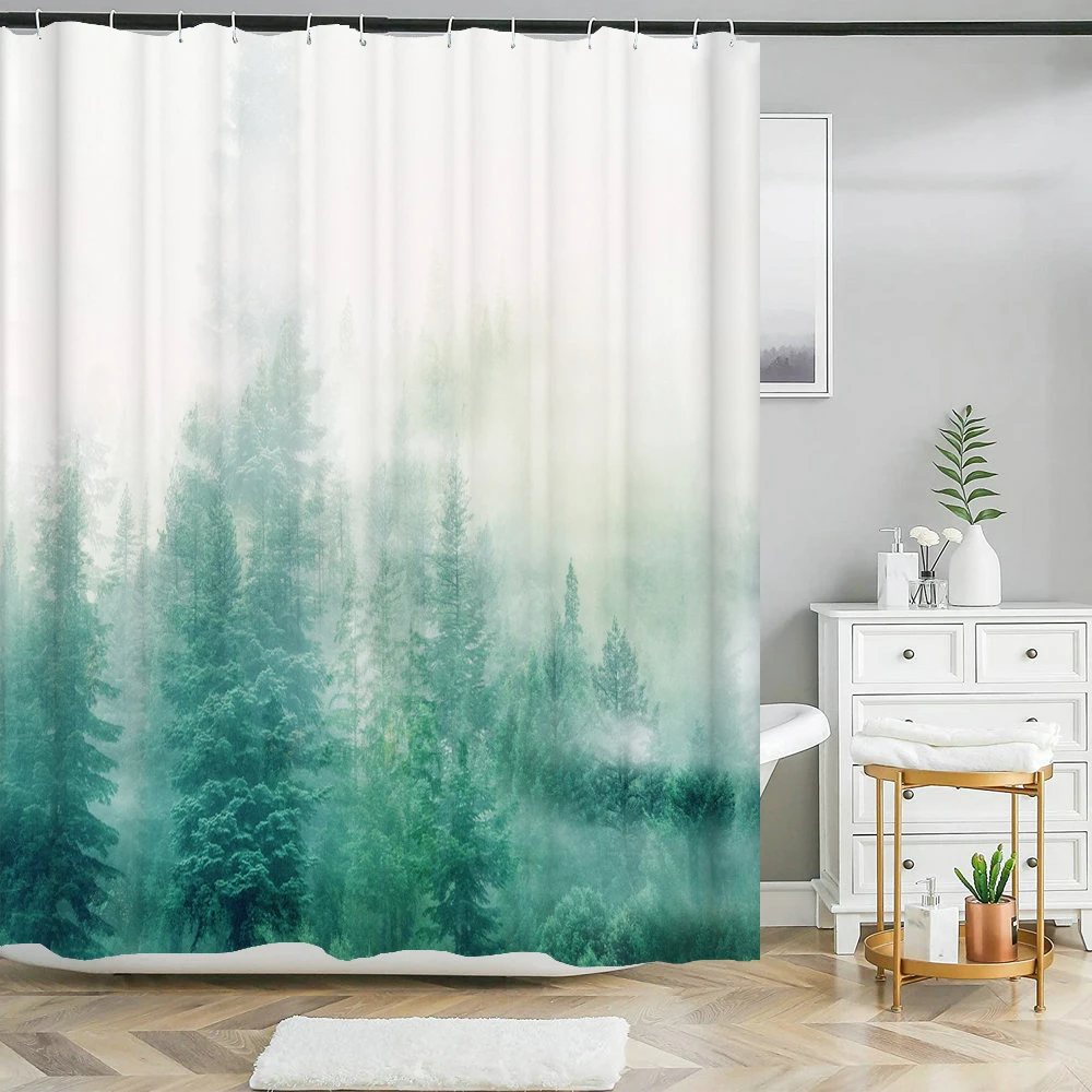 MistypineforestPrintshowercurtainnaturalScenerybathcurtain