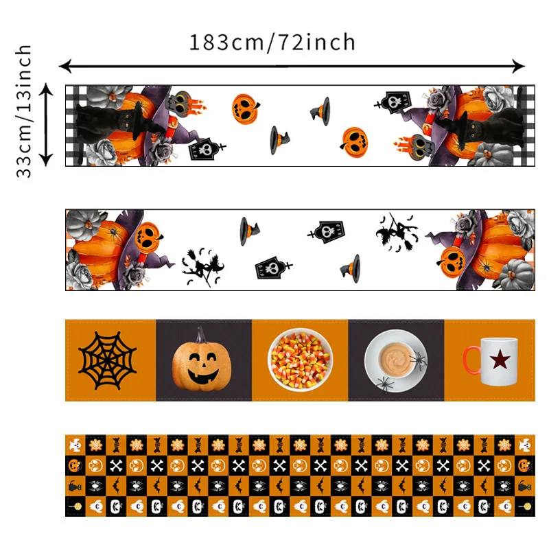 

33*183cm Halloween Linen Table Runner Decoration Washable Tablecloth Pumpkin Spider Dining Autumn Table Room Home Decoration