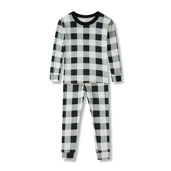 Unisex Kids Pajama Set 2-8 Years 100% Cotton Checkered Print | Black&White Long Sleeve Sleepwear All-Season Air Conditioning PJS