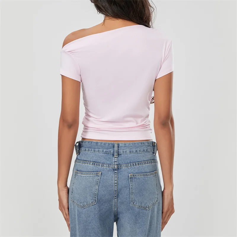 Top corto Y2K para mujer, ropa grunge de verano, camiseta fruncida sin mangas con hombros oblicuos, chaleco, ropa de calle de los años 2000
