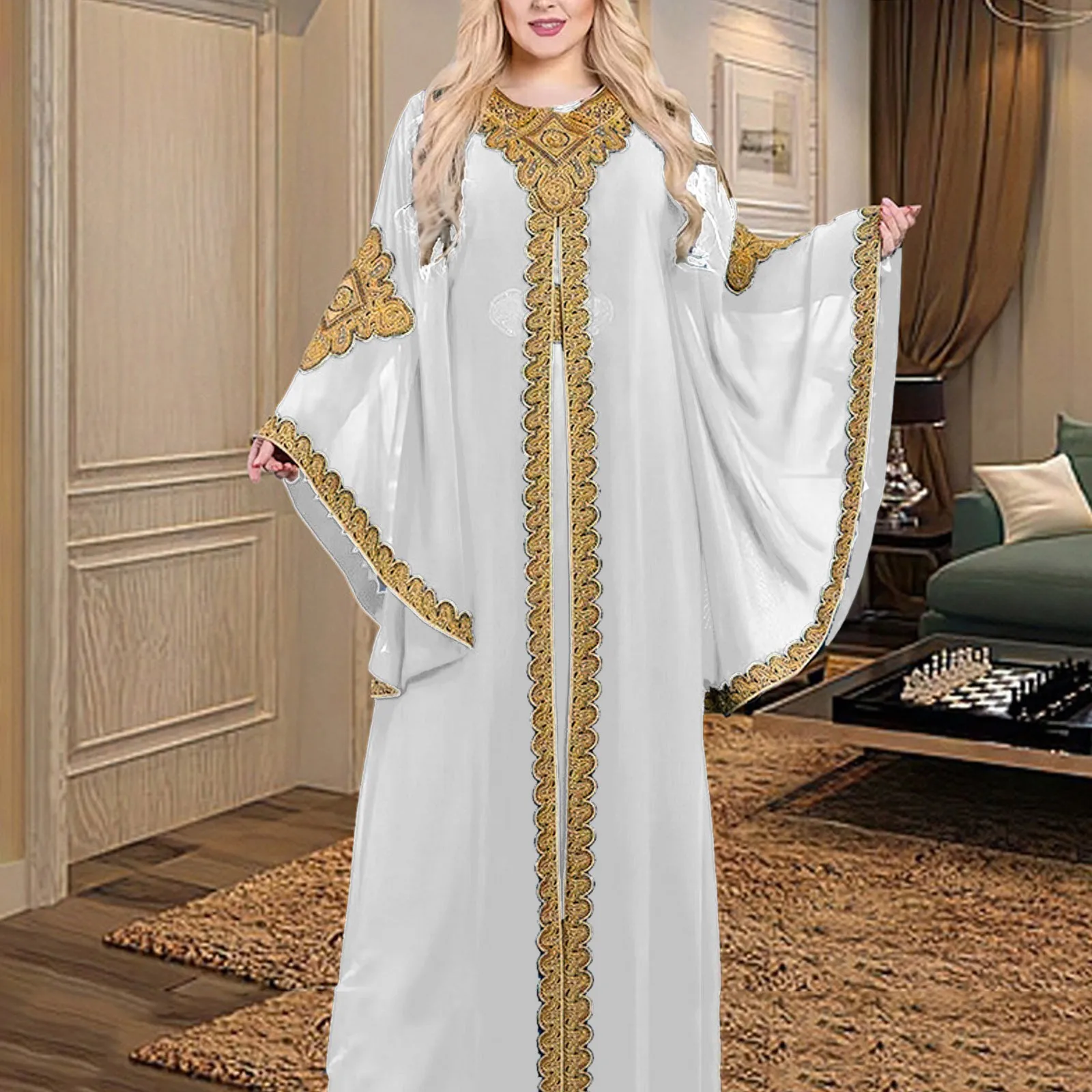 

Vintage Embroidery Women's Muslim Dress Long Sleeve Dress Musulmane Arabian Long Robes Abaya Prayer Clothes Female Muslim Dress
