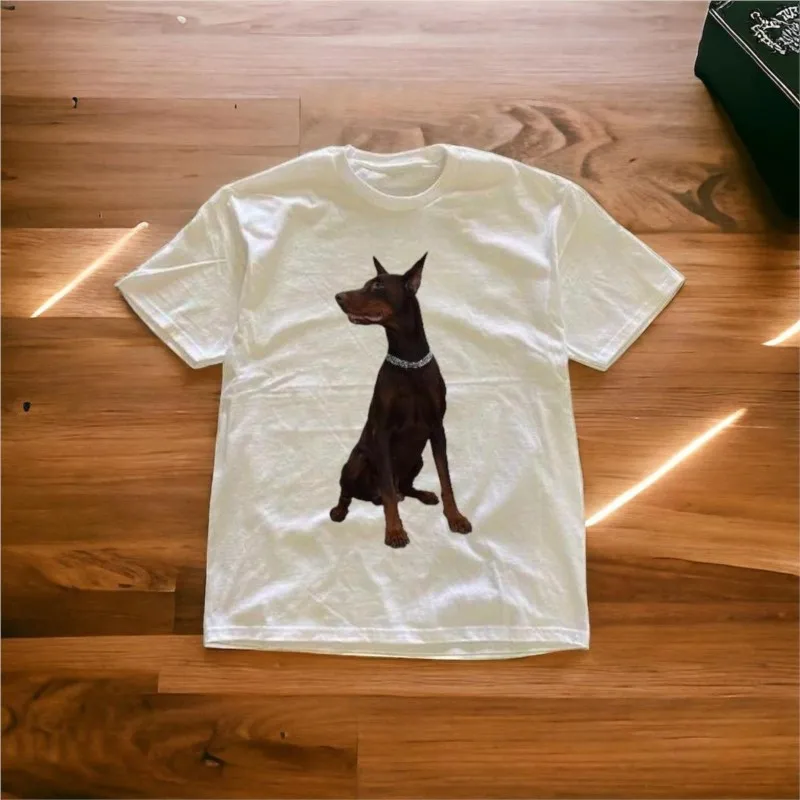 

Dog graphics Short Sleeve T-shirt White Goth 90s Vintage Street Baby Tee Grunge Slim Crop Top Y2K Clothes Summer Top Angel