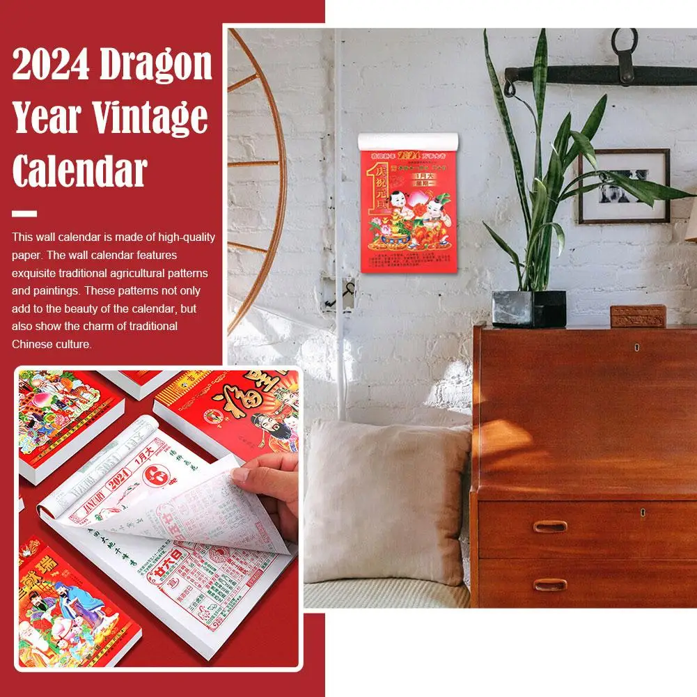 

2024 Year Of The Dragon Wall Calendar Vintage Hand-teared Year New Lunar Chinese Decoration Calendar Chinese Calendar V2a1