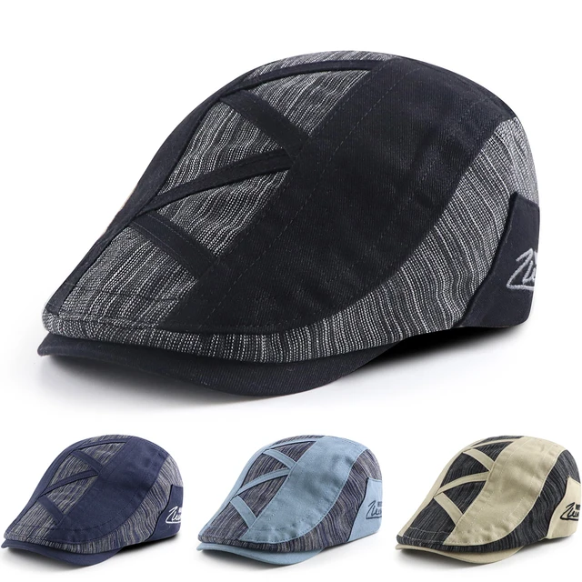 Classic Striped Beret Hat for Men Vintage Tweed Duckbill Cap Baker Boy Flat Peaked Hats Four Seasons Fashionable Matching Caps 1