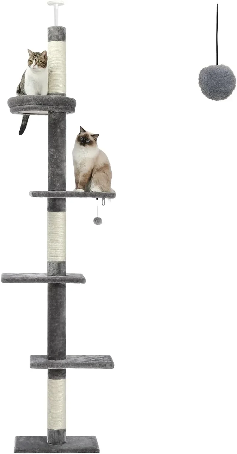 

Cat Tower 5-Tier Floor to Ceiling Cat Tree Height(95-107 Inches) Adjustable, Tall Climbing Tree Featuring with Scratching Post