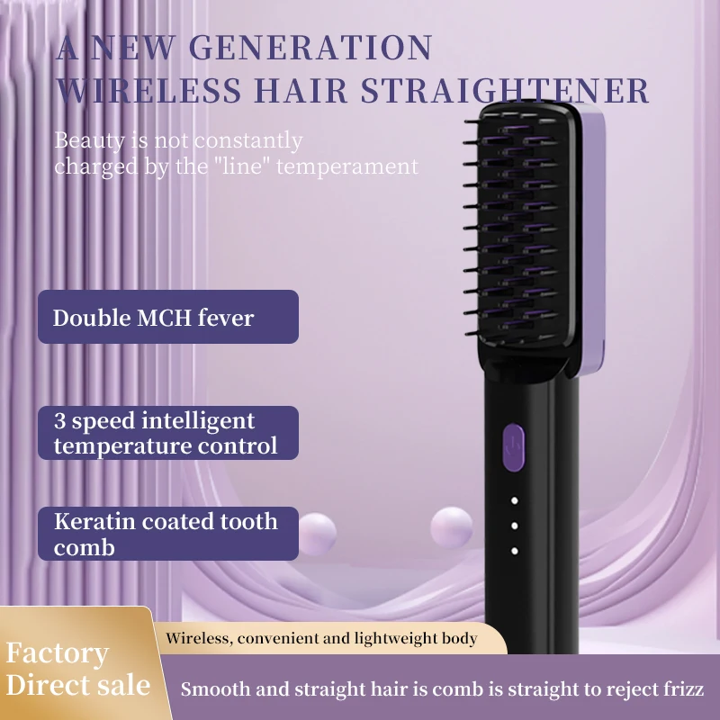 Rechargeable Hair Straightening Comb Negative Ion Non-Harmful Portable Electric Comb Straightener Clip Curling Wand Clipper