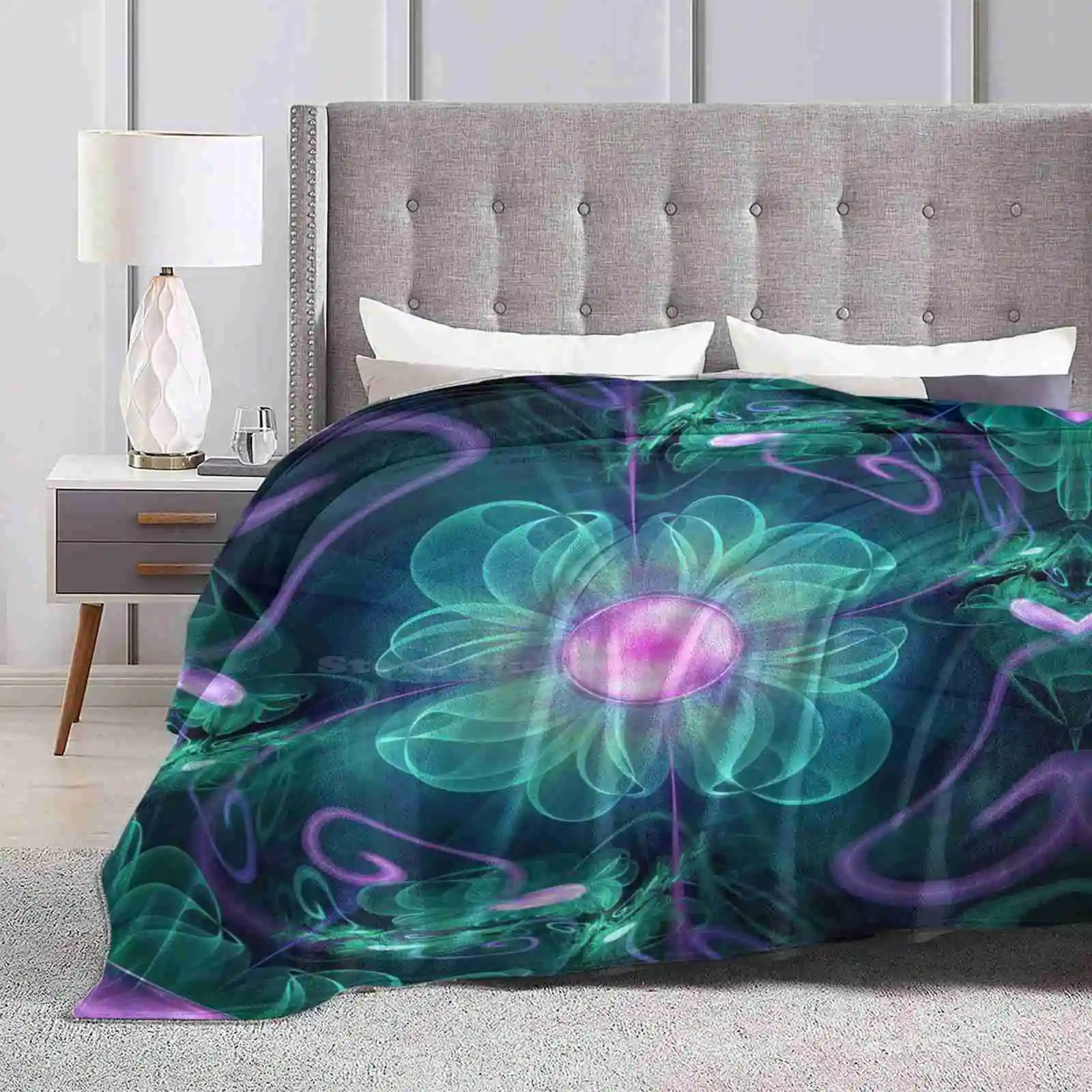 L'Puzzle Bloom, Un Fiore Frattale Aqua-Violet Nuova Vendita Coperta Morbida Di Flanella Con Stampa Personalizzata Bella Hydraulic Puzzle Aqua