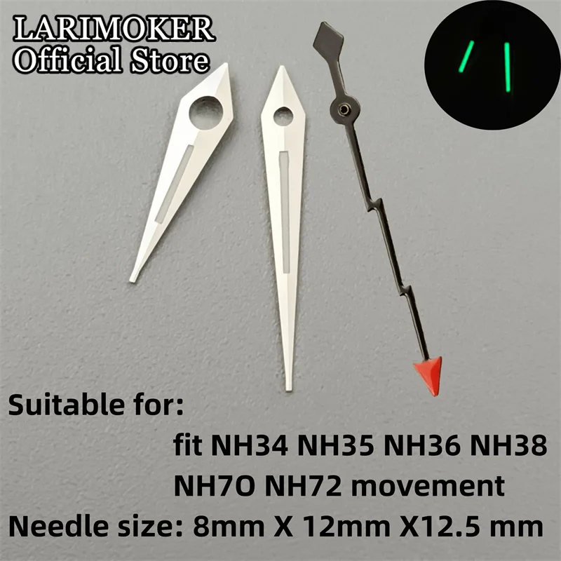 LARIMOKER 핸드 피팅 녹색 발광 포인터, NH35, NH36, NH38, ETA2824, PT500Movement