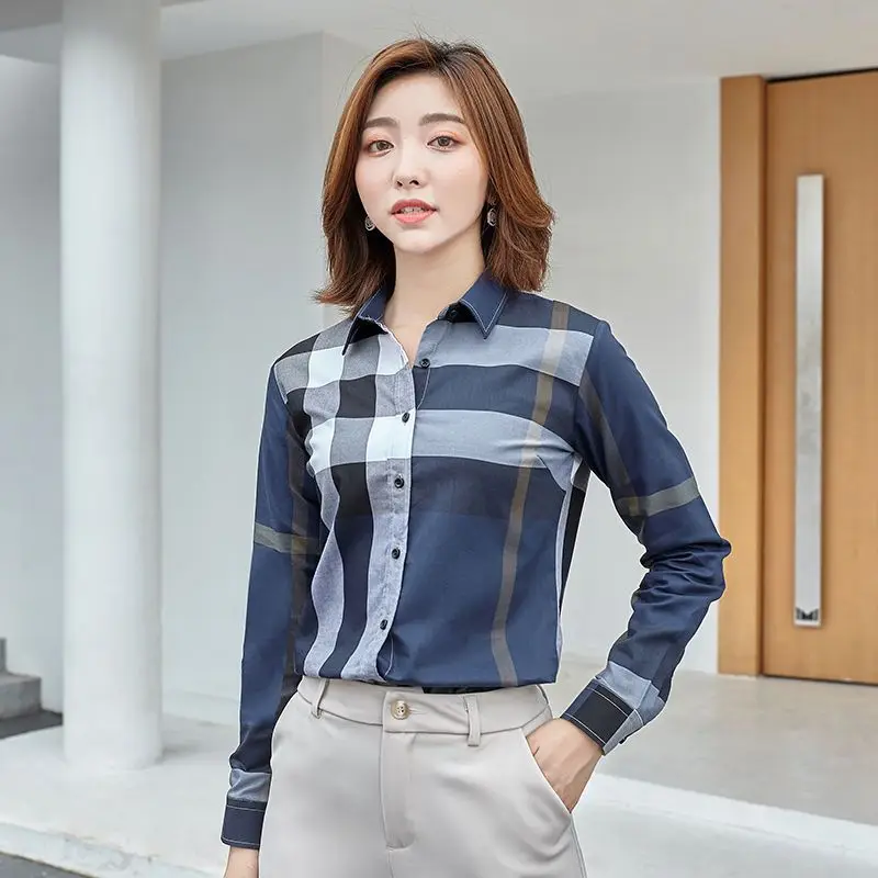 Women shirts plaid cotton spring autumn casual top