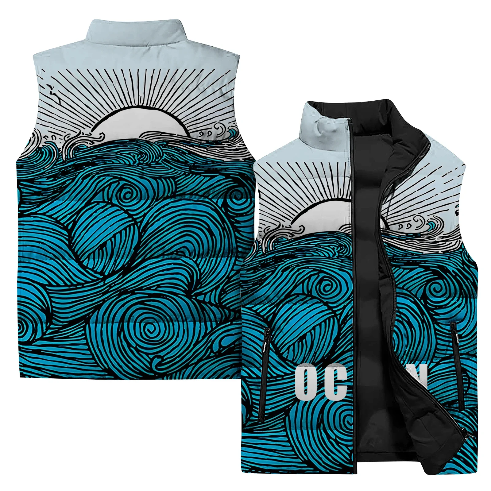 thumbnail image 1 of Chaleco frío con estampado de atardecer personalizado para hombre, chalecos modernos y versátiles para hombre, ropa informal cómoda y cálida a la moda, 1 of 5