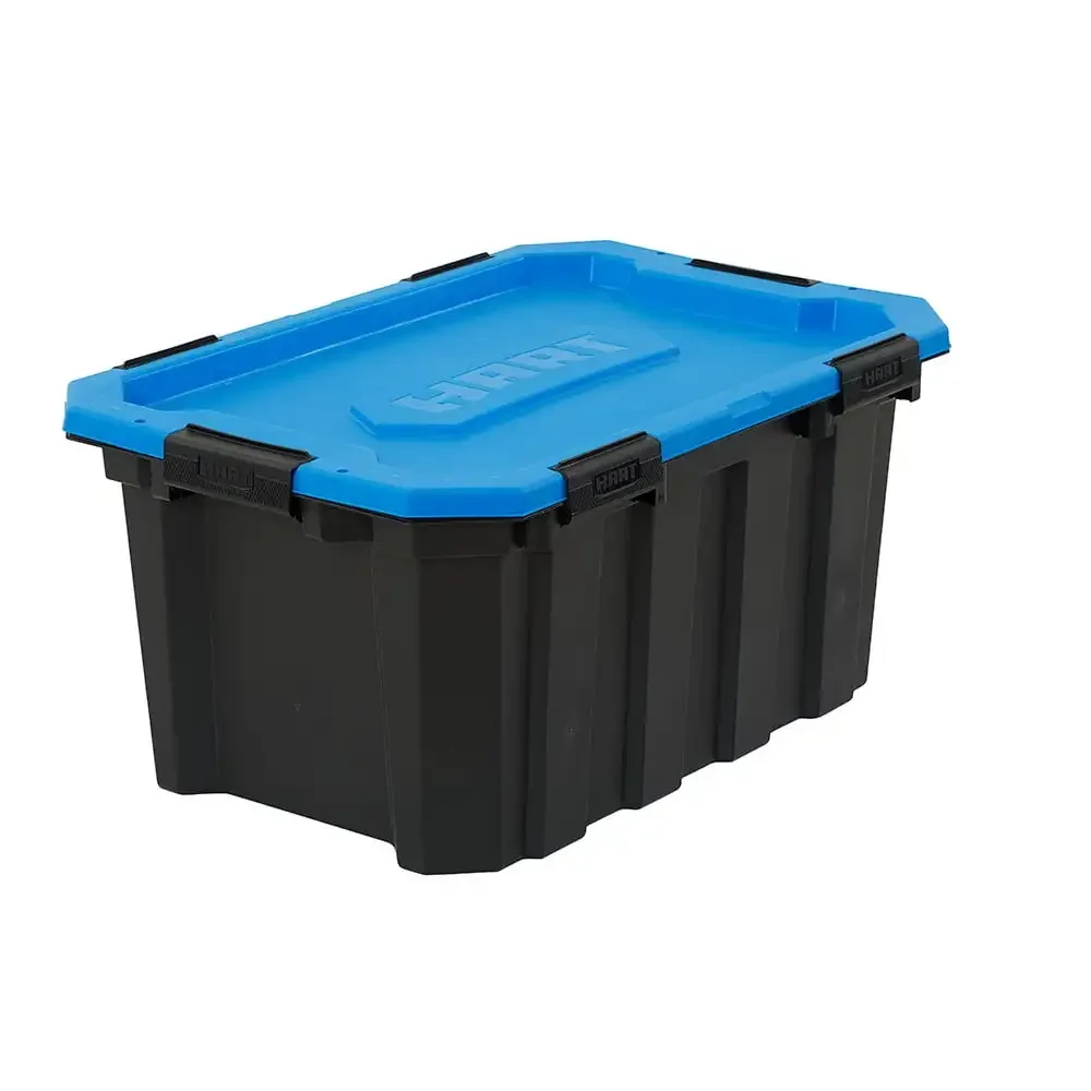 

HART 24 Gallon Water Resistant Latching Heavy Duty Plastic Storage Bin, Black Base/Blue Lid