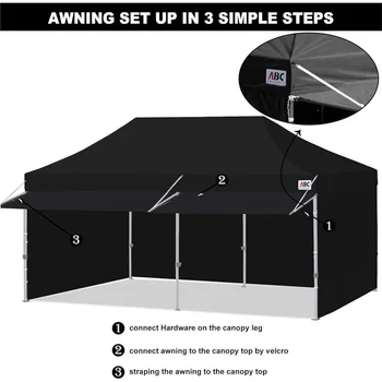 10x20 Pop Up Canopy Tent with Sidewalls Waterproof Easy Setup Portable Commercial Event Canopy with Awning Sandbags Carry Bag 3