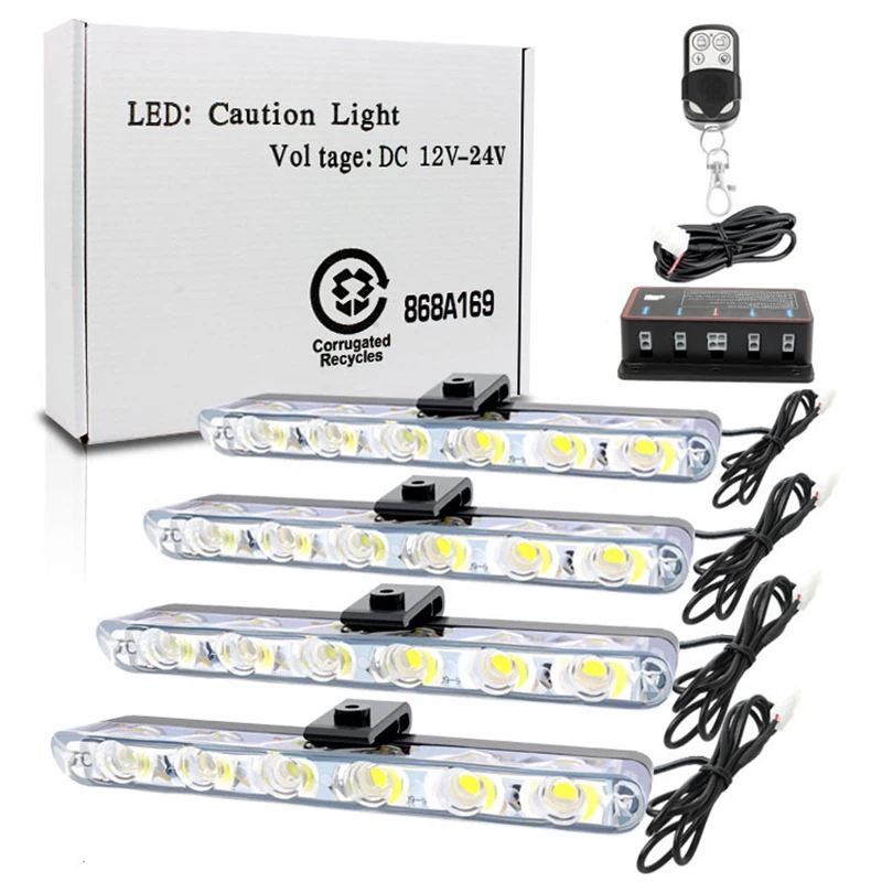 

1 Set 4*6 LED 12V Wireless Remote Control Strobe Light Led Car Flashing Light Front Grille Red And Blue Police Light
