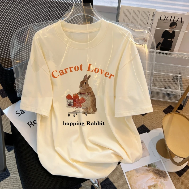 

Short Sleeve T-Shirt for Women, Loose Tees, 100% Cotton, Combed Cotton, College Style, Female Clothes, Spring, Summer, Fall