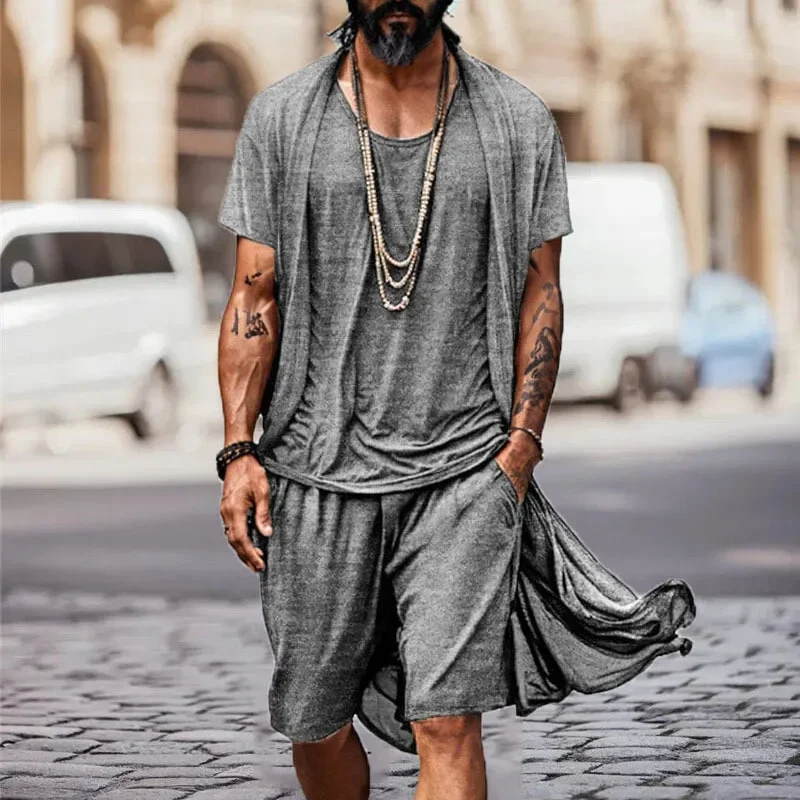 

Летние повседневные мужские комплекты, уличный тренд, универсальная свободная футболка с коротким рукавом и шорты, мужские костюмы
