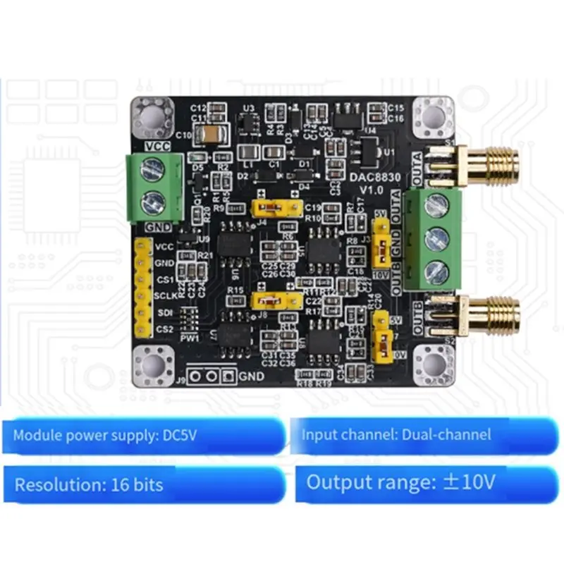 DAC8830 모듈용 ABNR 듀얼 채널 2채널 DAC 모듈 출력 전압 범위 0-5V 0-10V용 16비트 디지털-아날로그 변환기