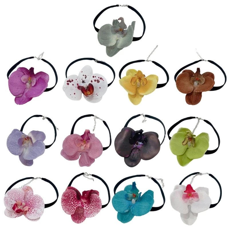 

Feminine 3D Flower Collar Necklace Fabric Phalaenopsis Choker Simulated Flower Neckchain Floral Clavicle Chains Jewelry
