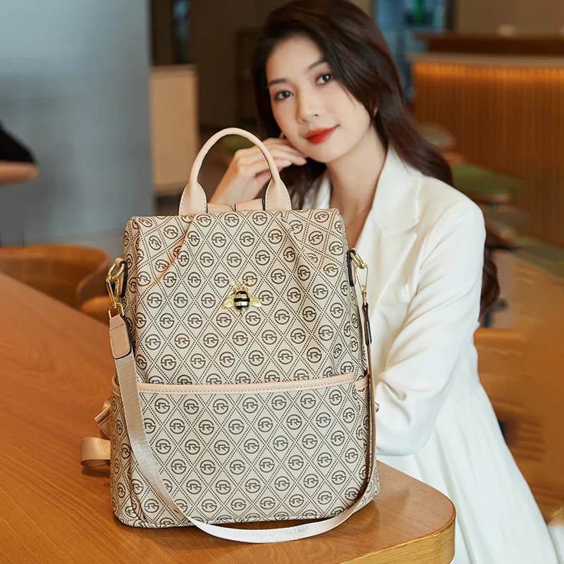 Ladies Backpack Square Vertical Bag Women's Three Wide Shoulder Strap Knapsack Bag Soft Handle Single Printed Shoulder Bag 5